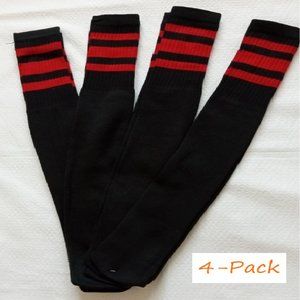 Baseball Socks Softball Striped Tube Socks Cotton Game Socks Black & Red 23"